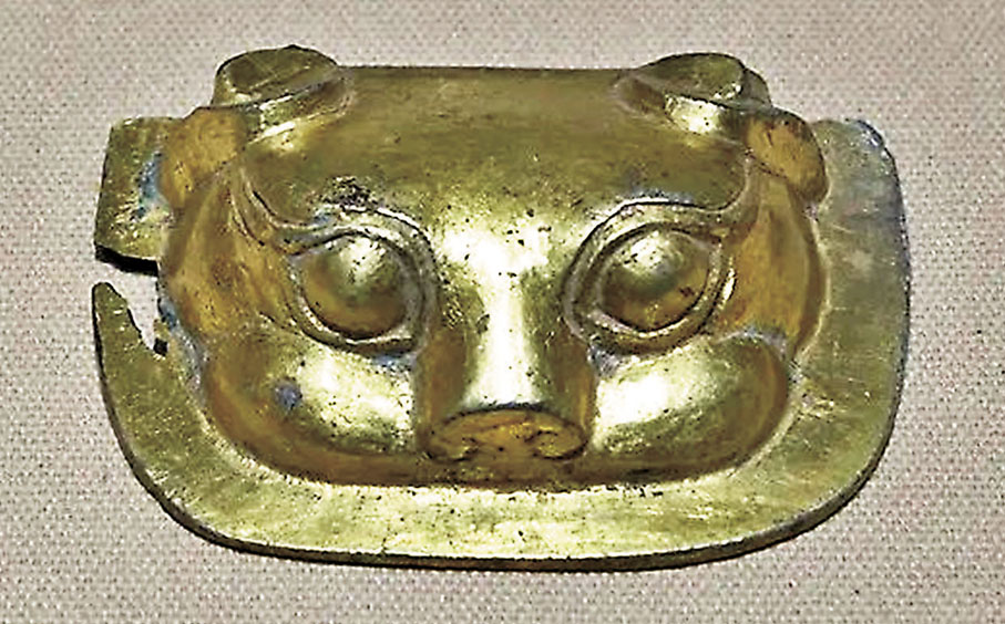 ◆劉賀「駟馬高車」上的「鎏金青銅軸飾」。