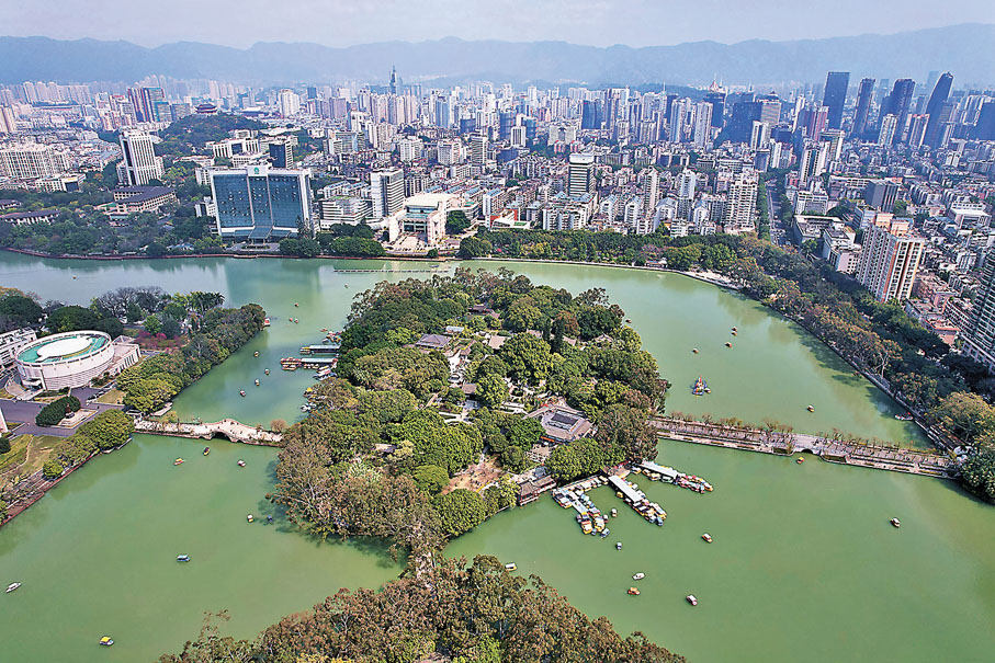 ◆福州西湖公園及周邊城市景觀。