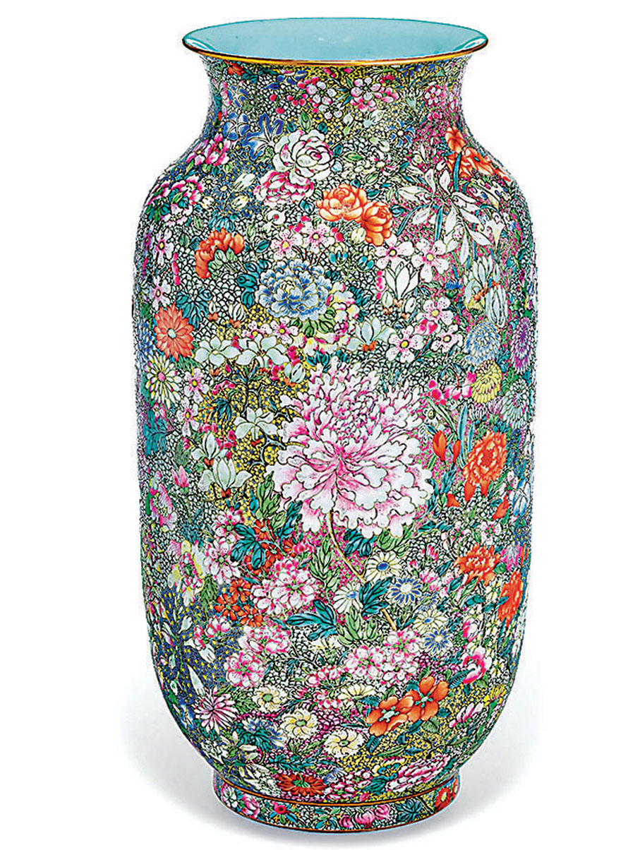 ◆清嘉慶粉彩百花不落地燈籠瓶