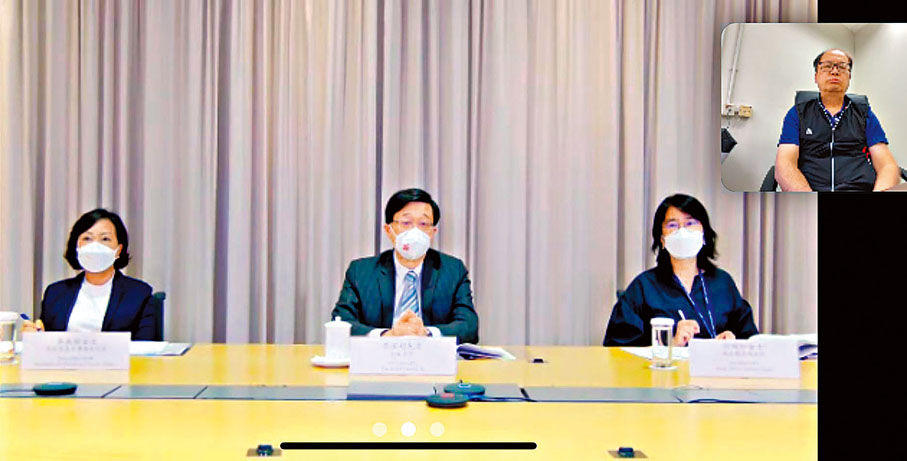 ◆李月民(小方格視頻)昨日向行政長官李家超反映有黑暴背景的環團獲政府撥款卻進行反政府活動。受訪者截圖
