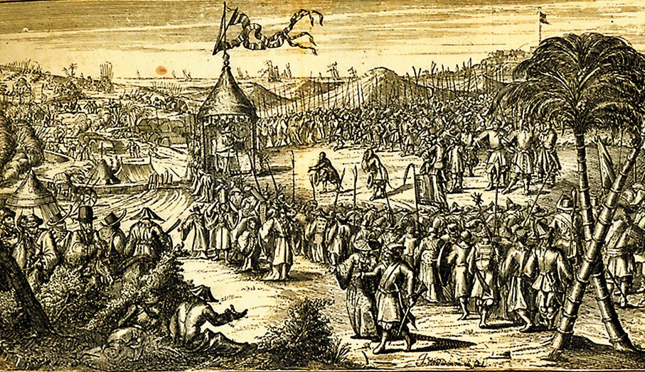 ◆《被貽誤的福爾摩沙》內的《荷軍議和圖》插畫，此銅版畫為近代西方與中國交戰的第一張紀實繪圖。 受訪者供圖