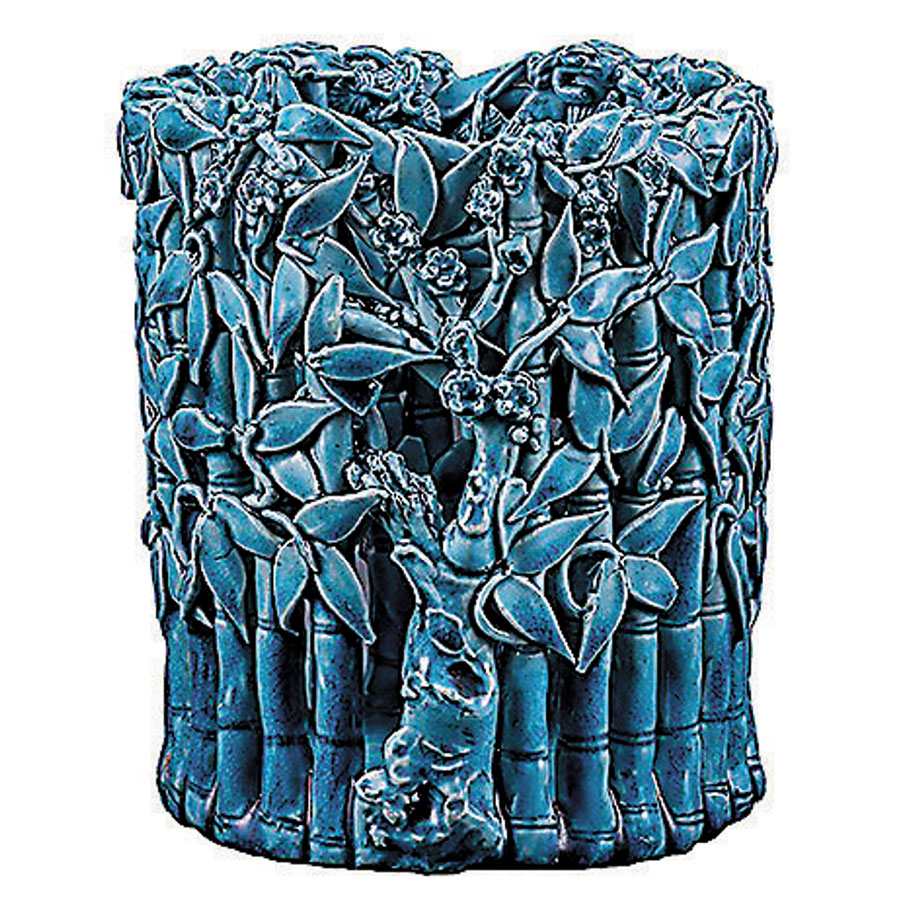 ◆清康熙孔雀綠透雕竹紋筆筒