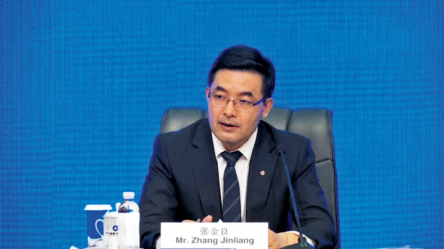 ◆ 建行行長張金良昨出席視像會議。