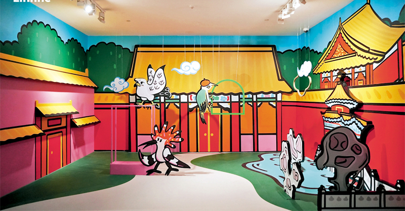 ◆本次展覽從故宮畫冊《鳥譜》的基礎上進行創作，成為可愛的插畫風格。