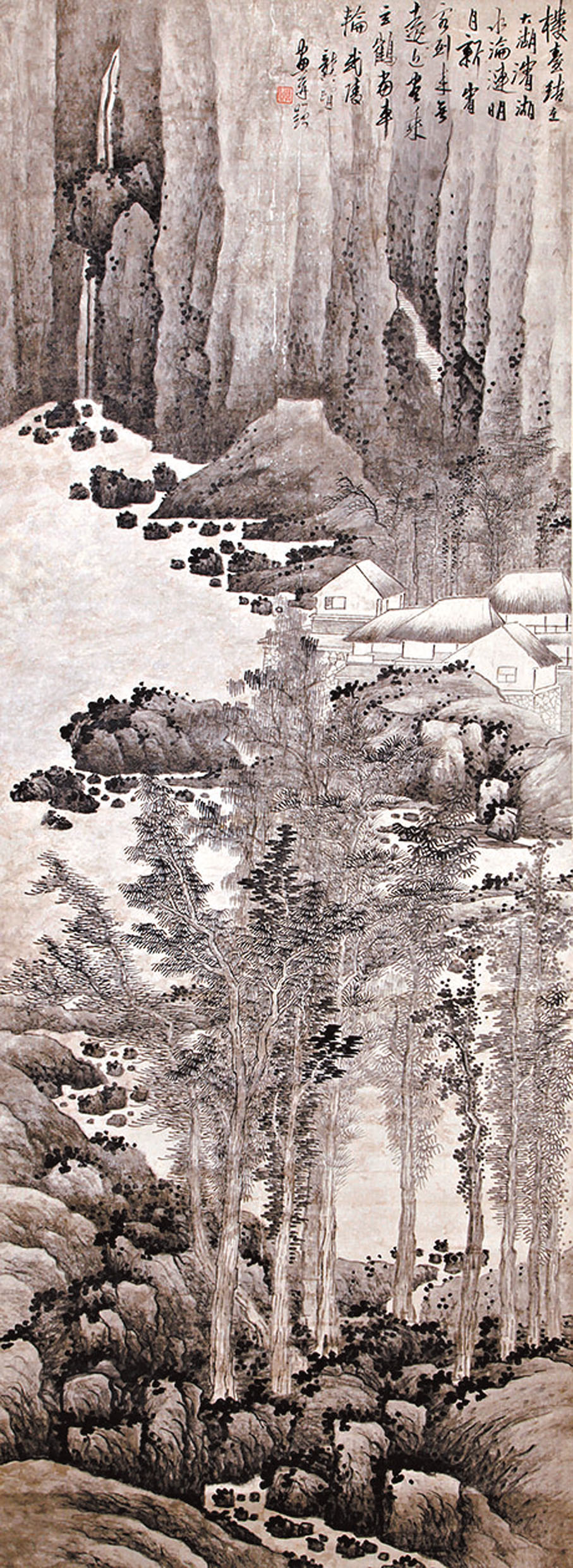 ◆國家一級文物、吉林省博物院借展的館藏繪畫作品清代龔賢《湖濱草閣圖》。 遼寧博物館供圖