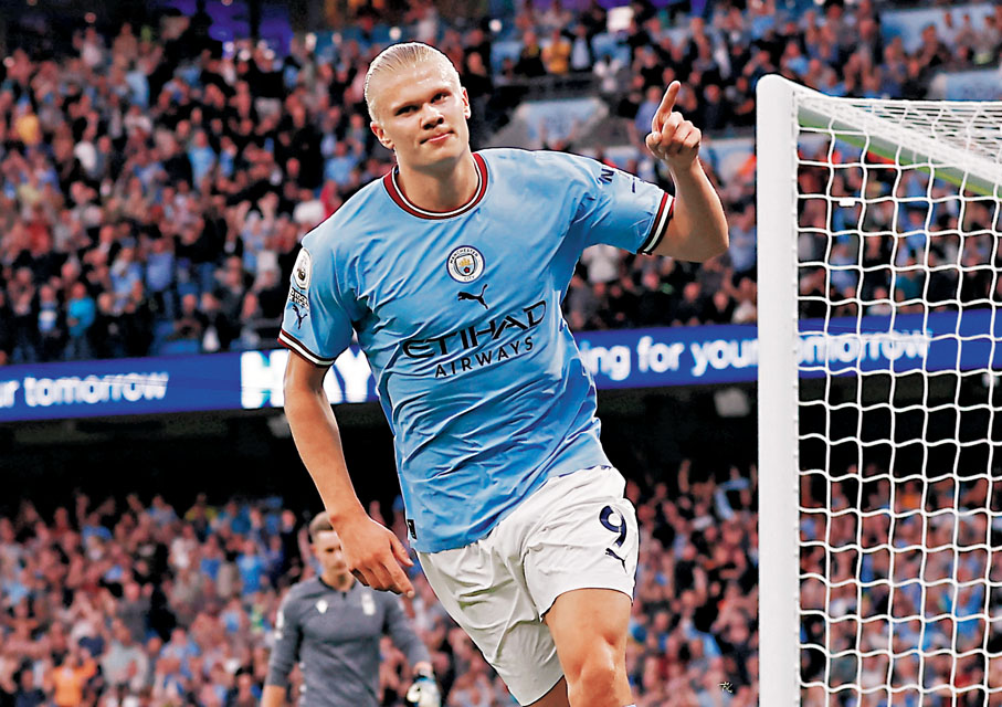 ◆艾寧夏蘭特代表曼城踢了8場比賽已有12球進賬，無縫適應新環境。 路透社