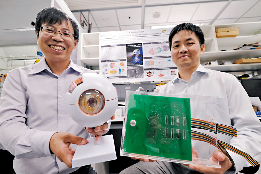 ◆范智勇（右）及科大博士後研究員顧磊磊（左）團隊研發「仿生眼」技術。 資料圖片