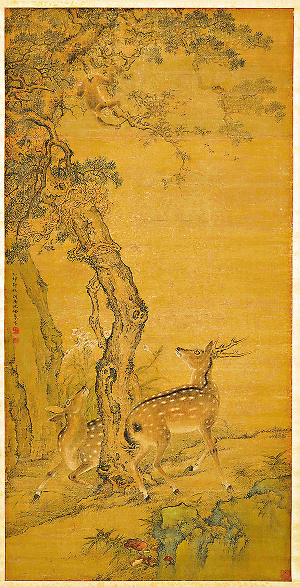 ◆清代沈銓《柏鹿圖》