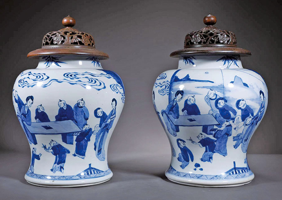 ◆清康熙青花四妃十六子將軍罐