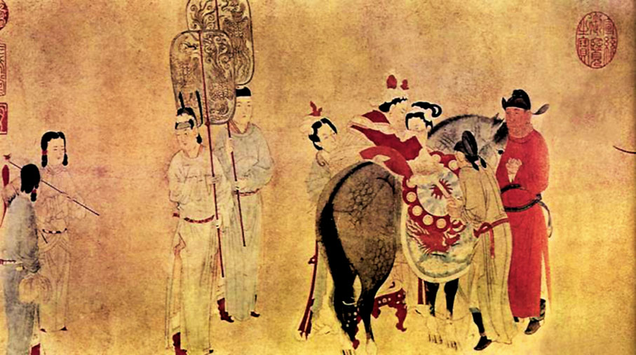 ◆ 據說楊貴妃身高165厘米、體重約為73公斤。圖為元朝人所畫的《貴妃上馬圖》。 資料圖片