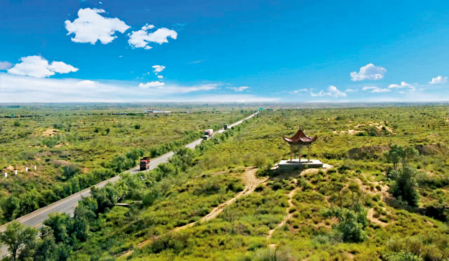 ◆治理後的八步沙鬱鬱蔥蔥（2017年）。受訪者供圖