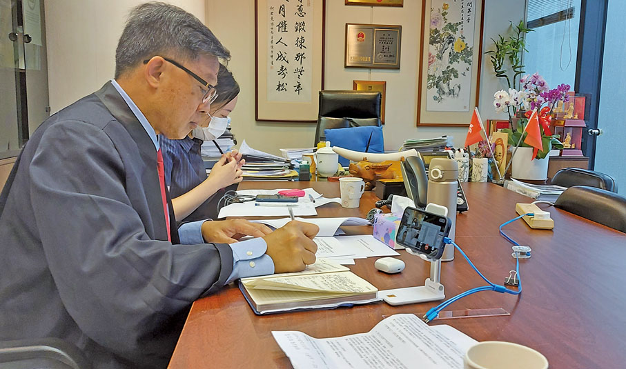 ■何君堯律師首次進行網上開庭。