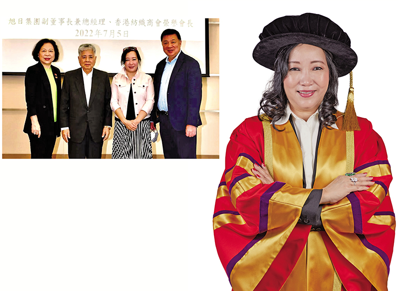 ■關淑敏博士出席香港紡織商會舉辦之堅決貫徹落實習近平主席「七一」重要講話精神分享會。與該會永遠榮譽會長陳愛菁、榮譽會長楊勳及永遠榮譽會長陳亨利合照。