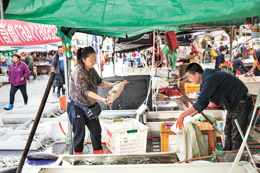 ◆魚商在包裝魚。