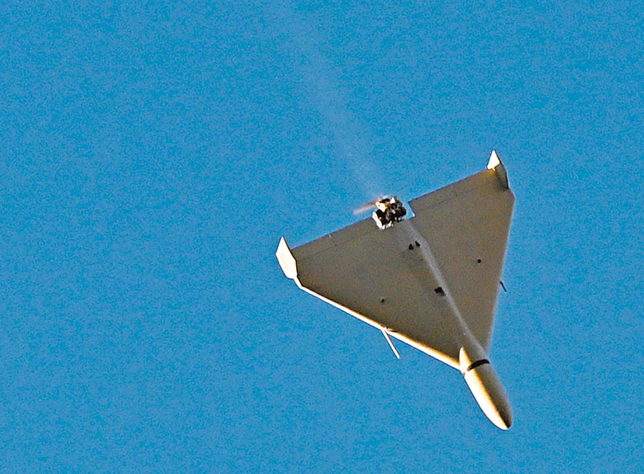 ◆爆炸期間基輔上空出現無人機。法新社