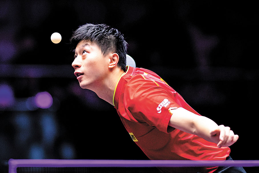 ◆馬龍輕鬆戰勝日本選手宇田幸矢，晉級次圈。新華社