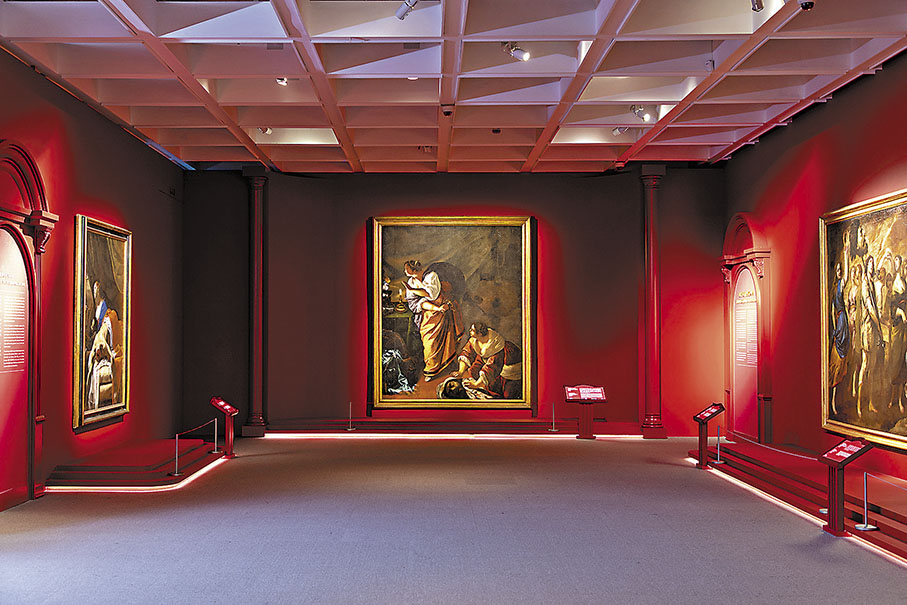 ◆「紅色」展廳展現爆裂情緒，其中女藝術家真蒂萊斯基的《友弟德和使女割下敖羅斐乃的頭顱》是潘明倫特別喜愛的畫作之一。 主辦方供圖