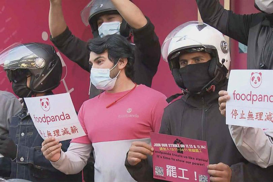 ◆圖為去年11月香港外賣平台Foodpanda旗下外賣員發起罷工。資料圖片