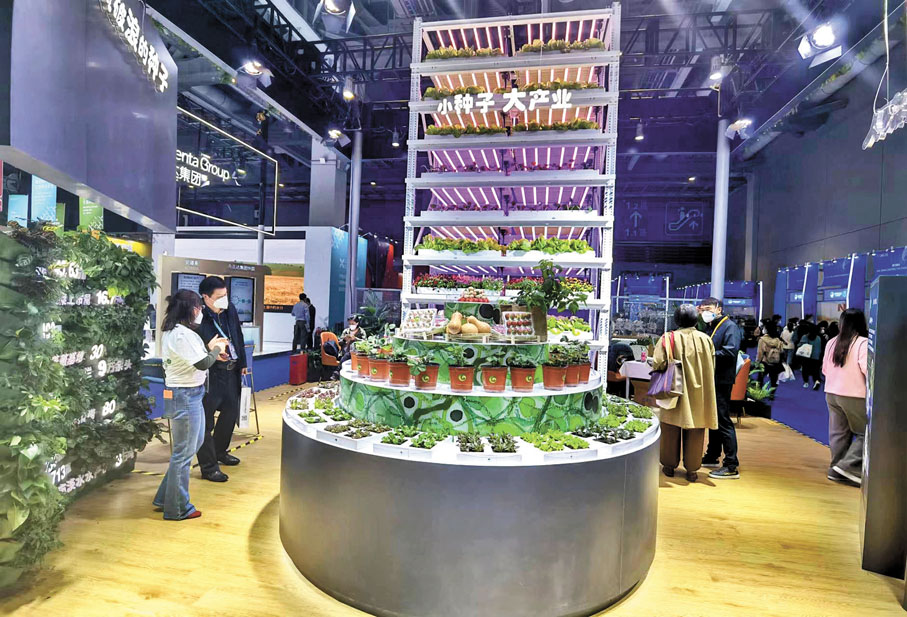 ◆ 在進博會農作物種業專區，展台展示了不少農作物產品。香港文匯報記者倪夢璟  攝