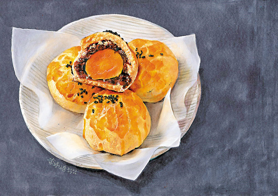 ◆李承溈以麥克筆畫的蛋黃酥。