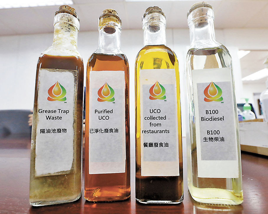 ◆ 廢食油和隔油池廢油脂回收後轉化為生物柴油。香港文匯報記者文禮願 攝