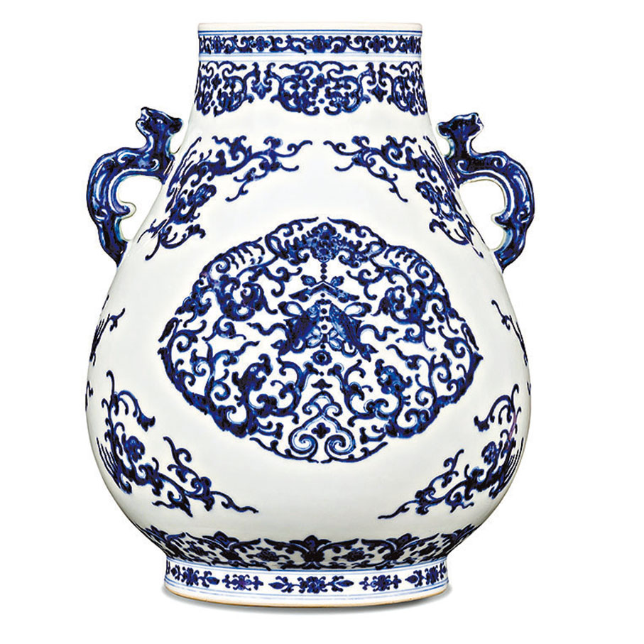 ◆清乾隆青花團龍天祿耳鹿頭尊