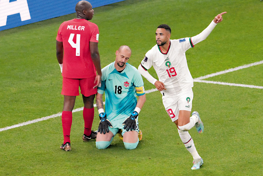 ◆安尼斯利（右）建功，助摩洛哥獲勝。 法新社