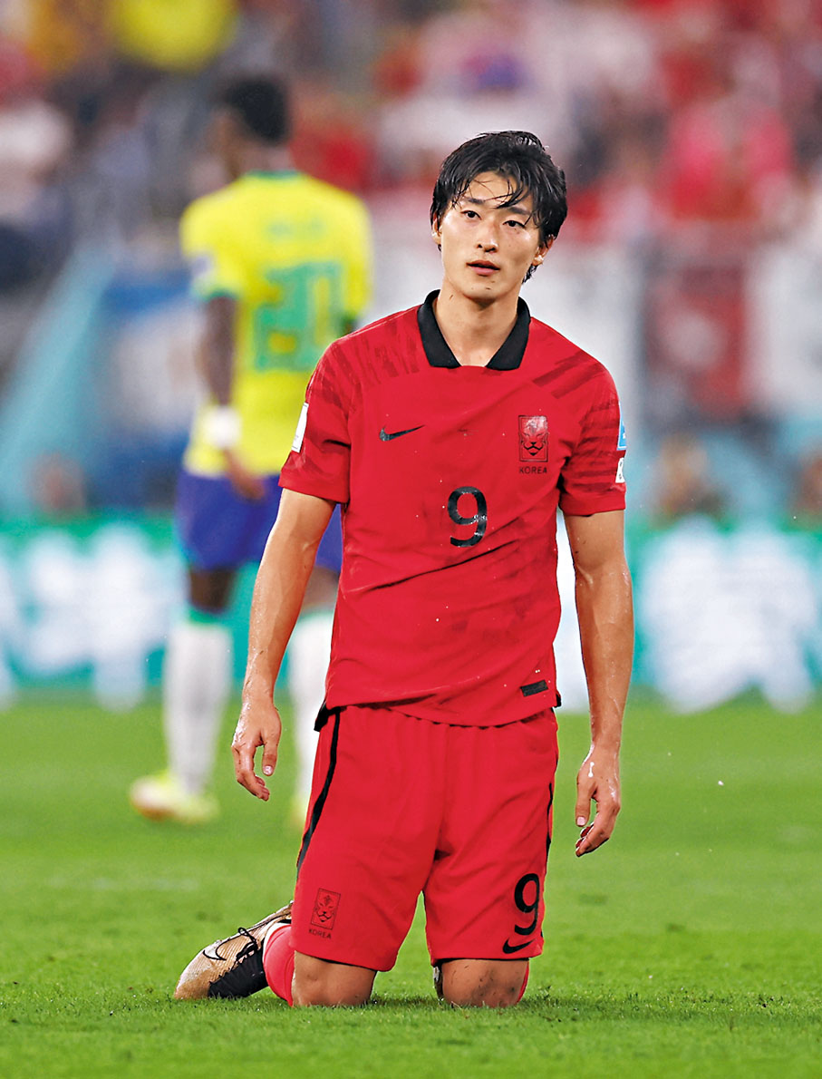 ◆韓國射手曹圭成今屆世盃聲名鵲起，可是面對技勝一籌的巴西隊也無能為力。路透社