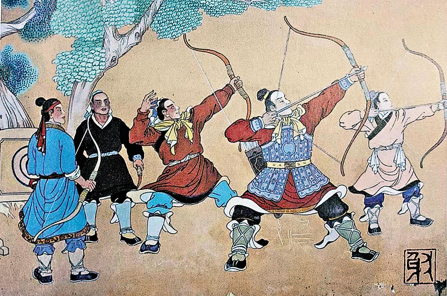 ◆孔子弟子在習射。圖片來源：河南文廟壁畫