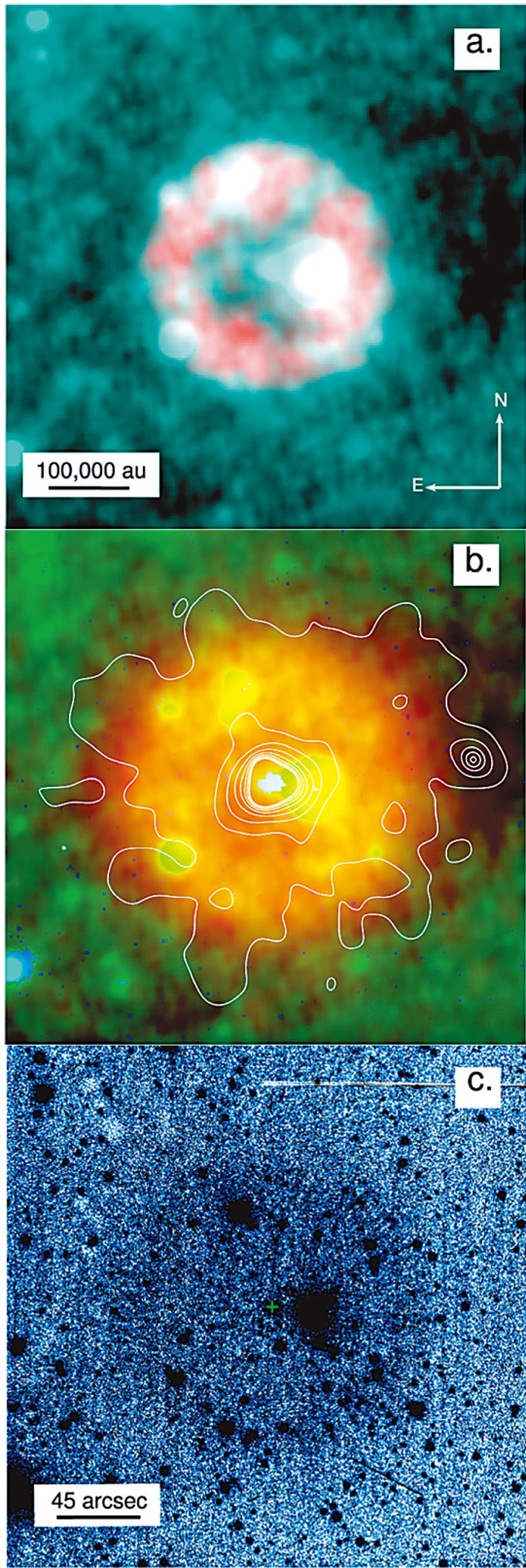 ◆ 柏星及其周邊星雲Pa30的假彩色圖像，它們構成了SN1181事件的殘餘物。