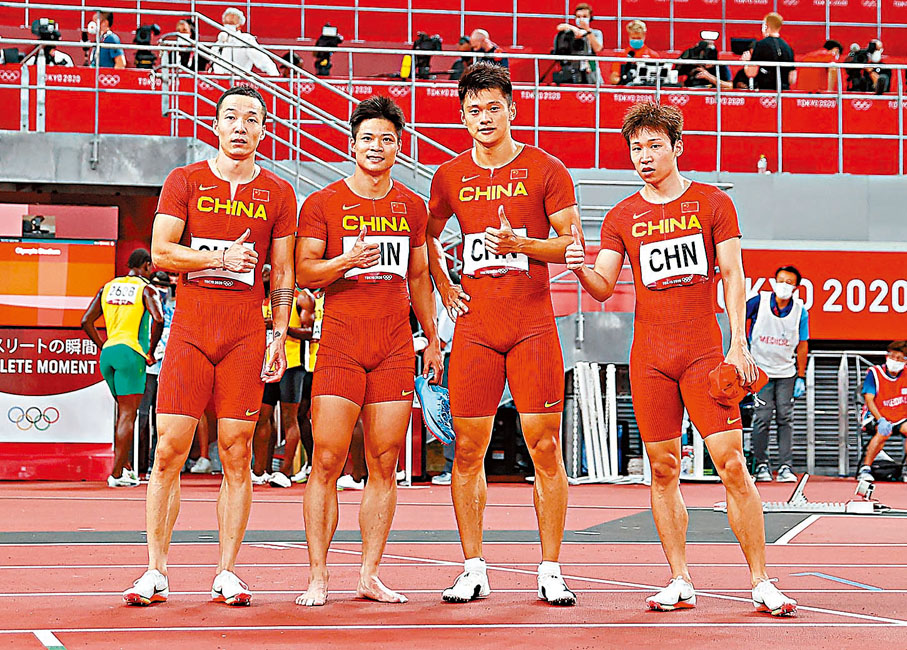 ◆吳智強（左起）、蘇炳添、謝震業和湯星強終如願獲得奧運獎牌。資料圖片