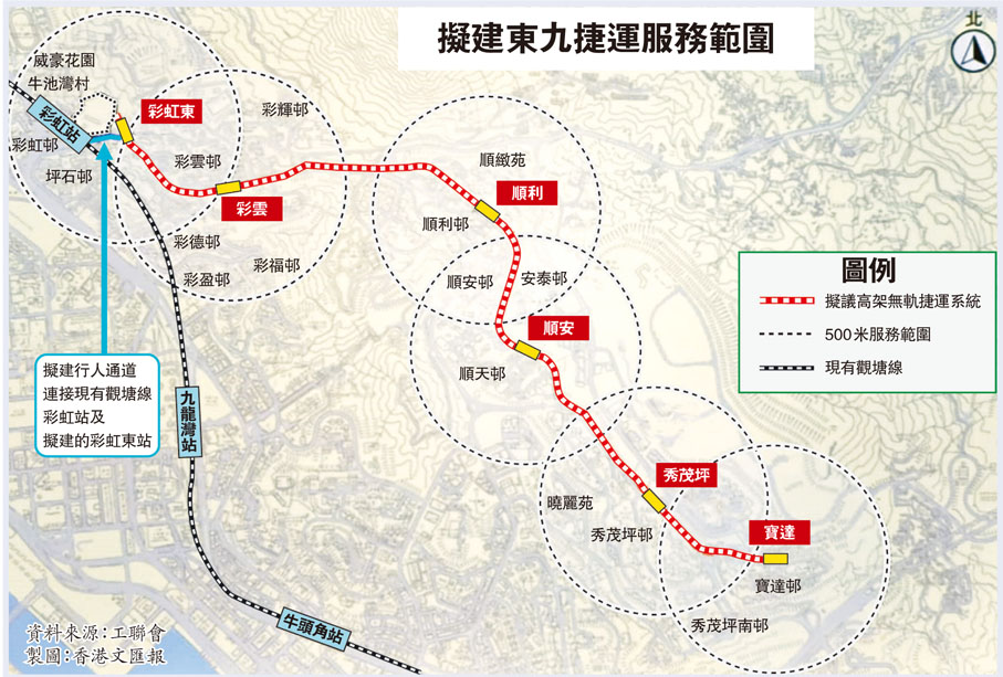 擬建東九捷運服務範圍