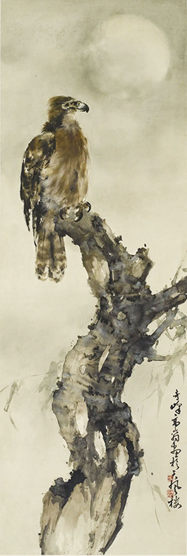 ◆ 高奇峰《古月蒼鷹》。