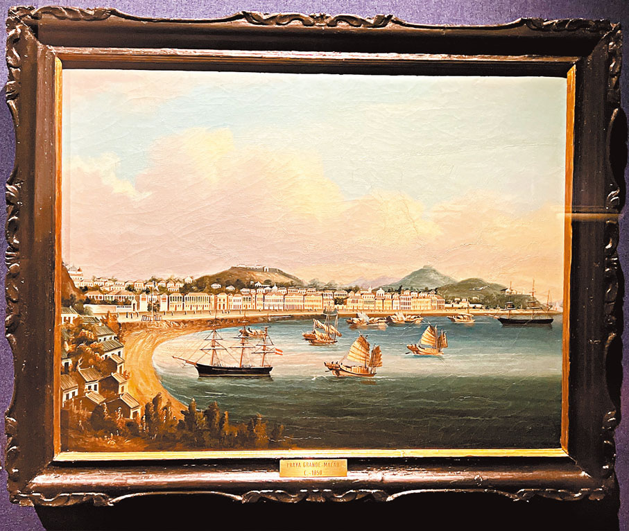 ◆構圖與錢納利作品如出一轍的布本油彩《澳門南灣》