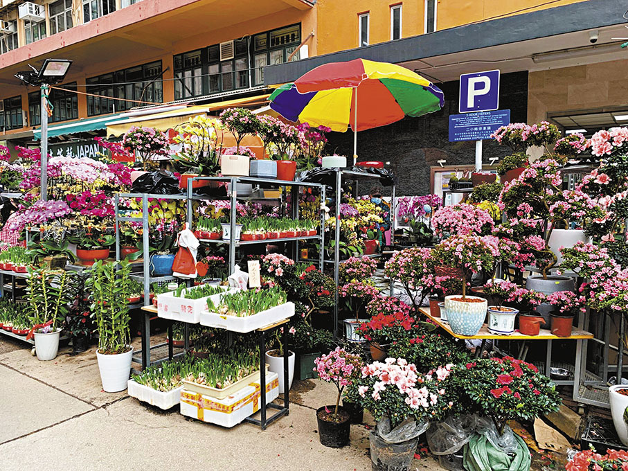 ◆店舖在門外擺賣蘭花的貨架容易阻礙司機及行人視線。 警方圖片