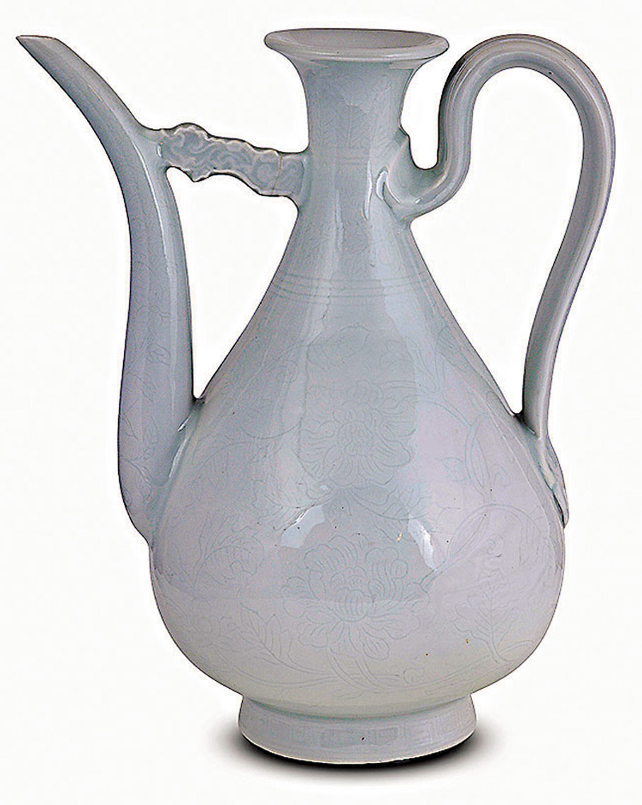 ◆明永樂甜白釉暗花執壺