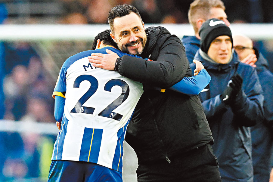 ◆ 三笘薰不負迪沙比所託。 法新社