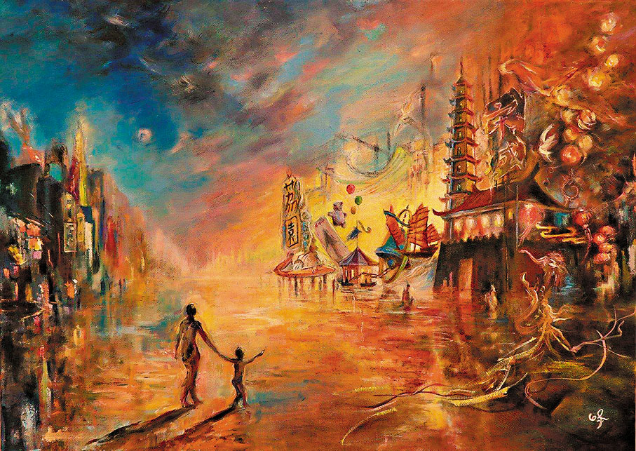 ◆《在荔園那宋代的味道》，黃曉峰，2022，油畫+動畫+擴增實境