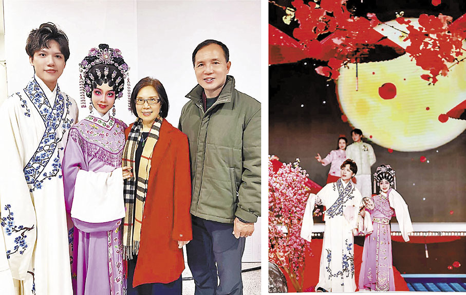 ◆（左圖）林穎施在廣州表演之前，同師父倪惠英、黃智毅在現場拍攝留念。（右圖）是她排戲時的照片。