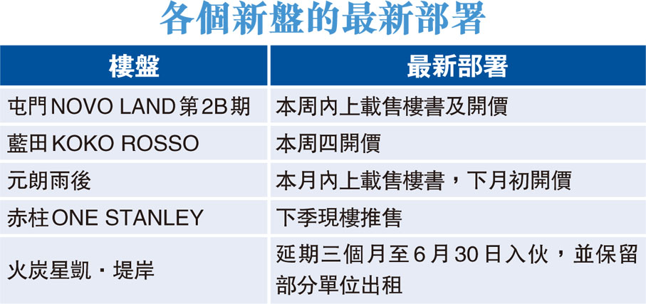 各個新盤的最新部署