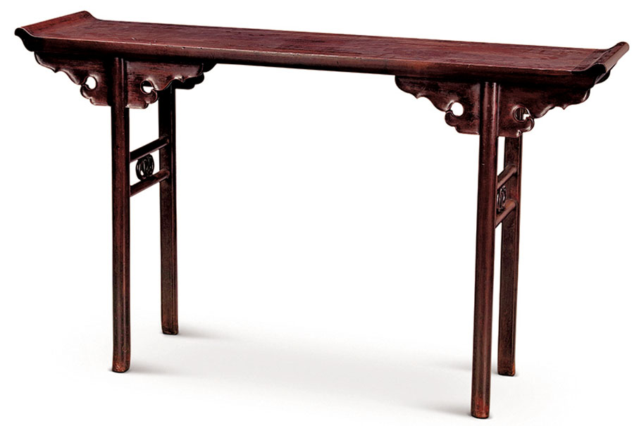 ◆清康熙紫檀雲紋牙頭翹頭案