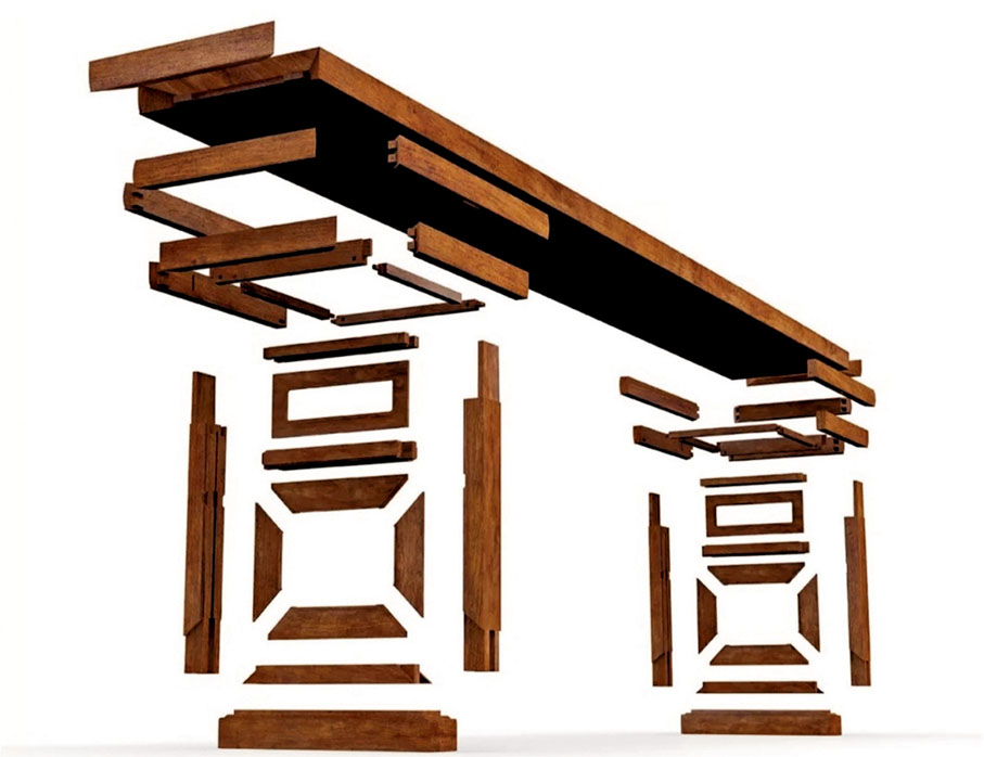 ◆明末清初黃花梨獨板架几式巨型供案結構圖。圖片來源：網絡