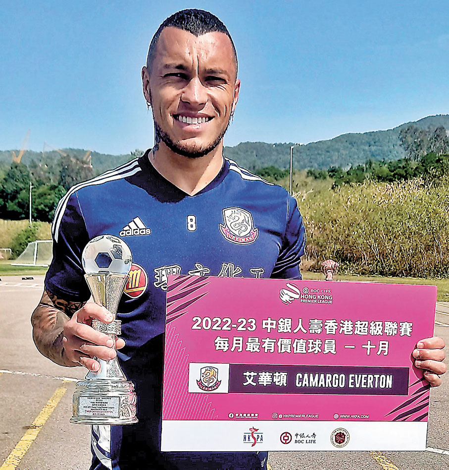◆理文球員艾華頓奪港超10月最有價值球員獎。