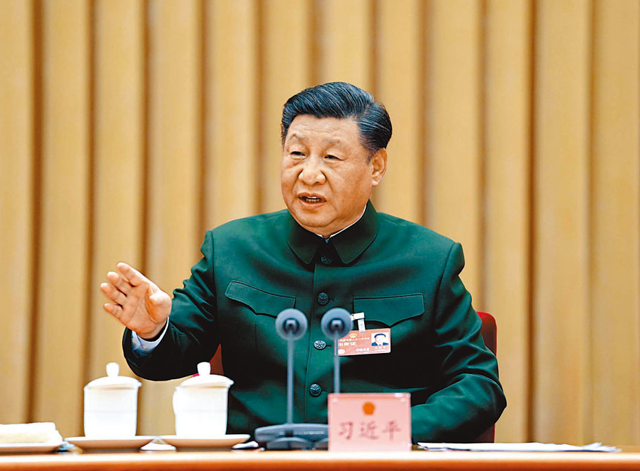 ◆3月8日下午，中共中央總書記、國家主席、中央軍委主席習近平出席十四屆全國人大一次會議解放軍和武警部隊代表團全體會議並發表重要講話。    新華社