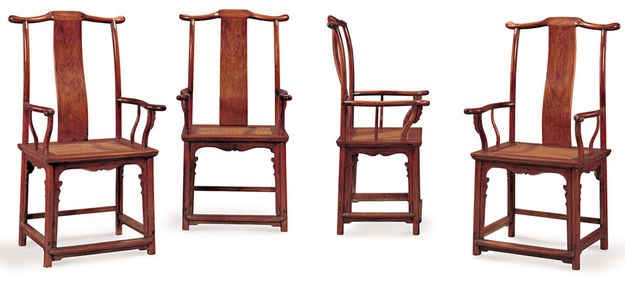 ◆明十六世紀末/十七世紀初黃花梨四出頭官帽椅一套四張