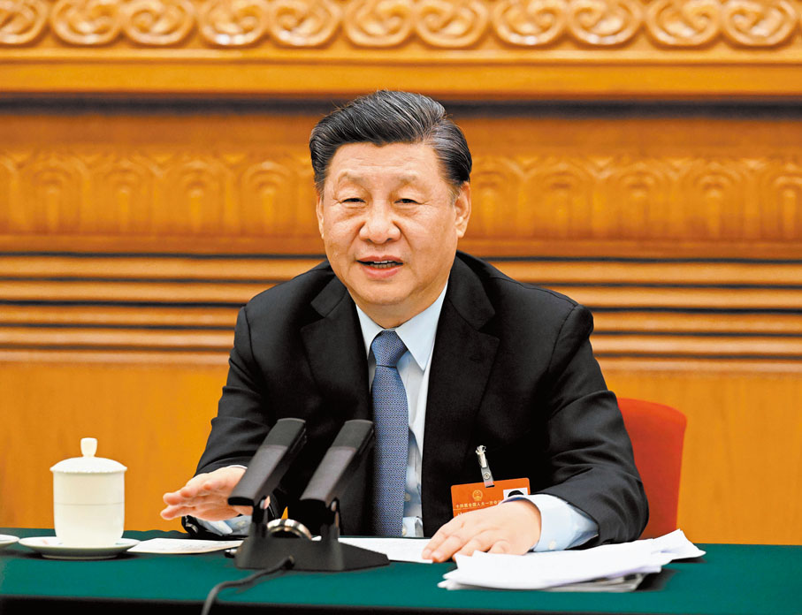 ◆3月5日，中共中央總書記、國家主席、中央軍委主席習近平參加他所在的十四屆全國人大一次會議江蘇代表團審議。 新華社資料圖片