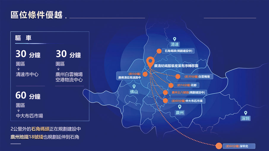 ◆ 廣清紡織服裝產業園區位交通優勢。