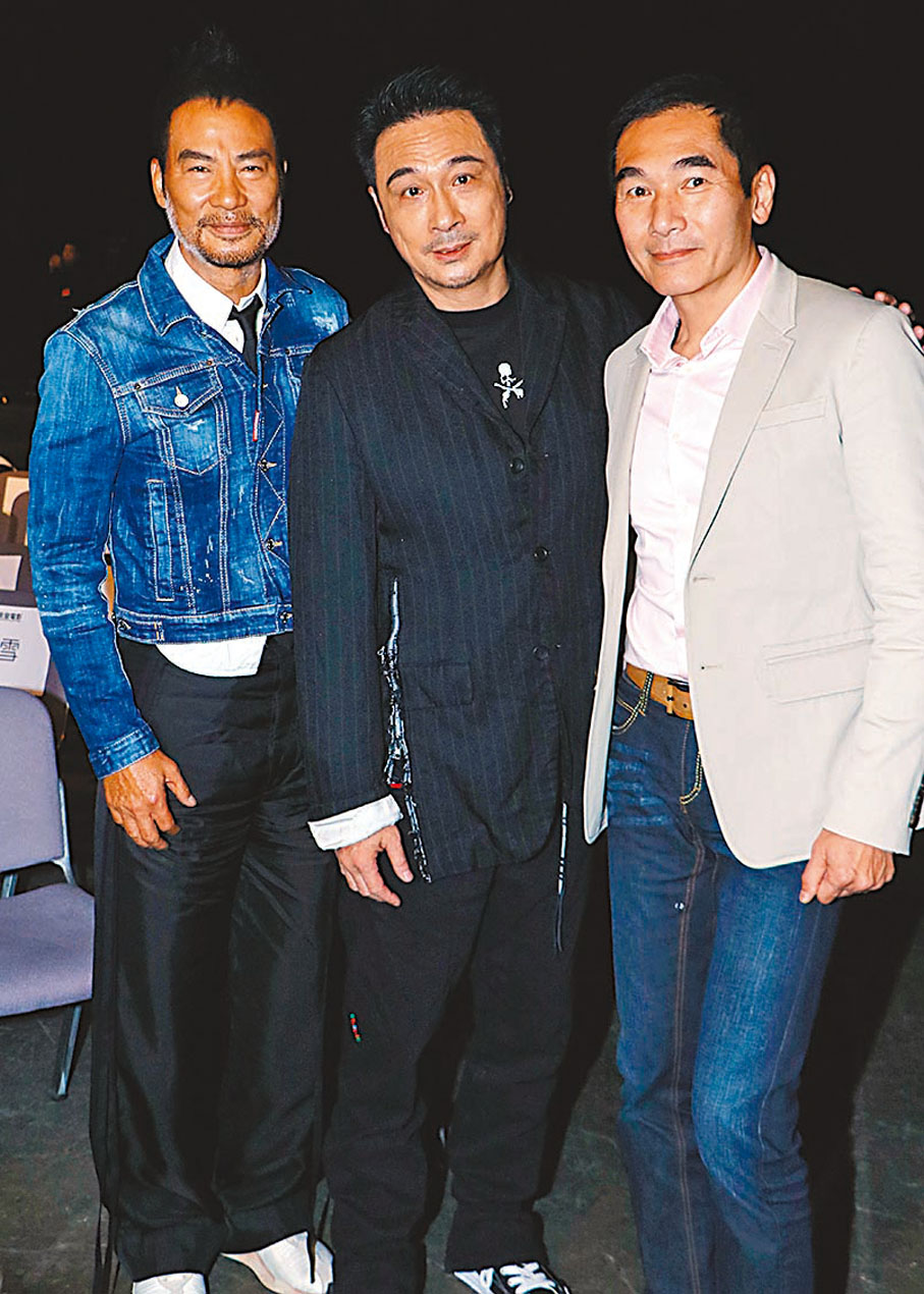 ◆左起：任達華、吳鎮宇與方中信合拍電影《內幕》。