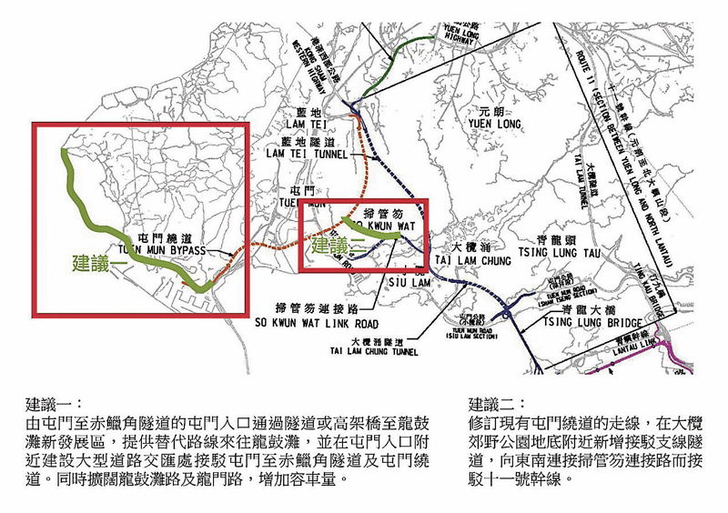 ◆民建聯建議修建屯門西龍鼓灘連接路及屯門繞道/十一號幹線連接路。 