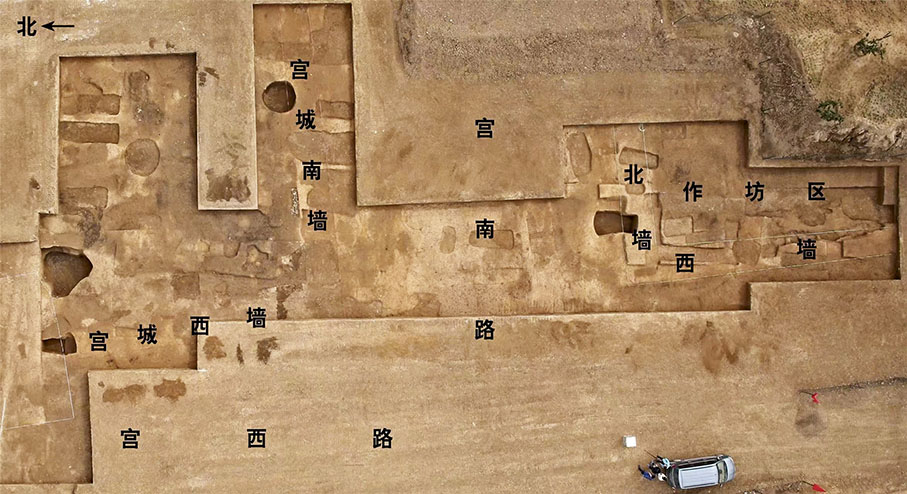 ◆河南偃師二里頭都邑8號基址、宮城西南與作坊區西北部航拍。 新華社